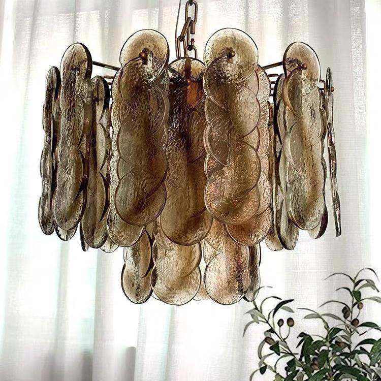 美式复古琥珀色中古vintage卧室客厅餐厅衣帽间设计师灯玻璃吊灯