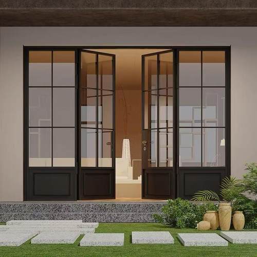 法式复古老钢门四扇对开阳台室外双开门老铁门铁艺门双开门玻璃门