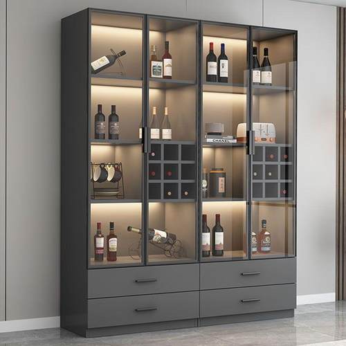 简约现代时尚高级靠墙酒柜客厅玻璃门展示柜子小型高档家用储物柜