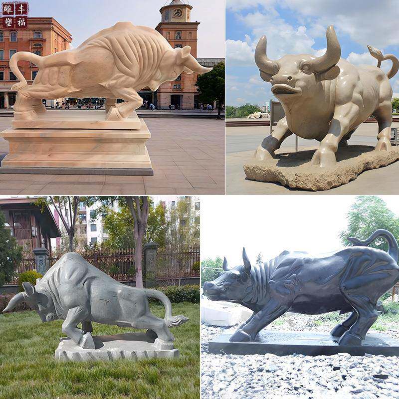 石雕牛晚霞红大理石动物牛雕塑耕牛拓荒牛园林景观十二生肖