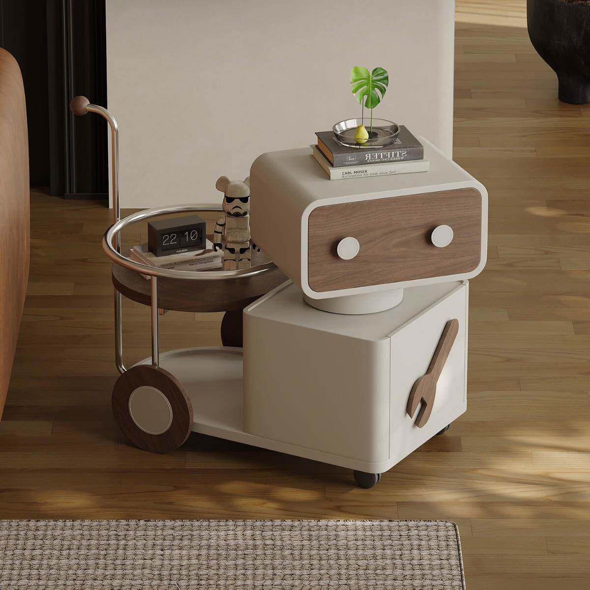 意式极简小推车沙发边几可移动客厅家用创意可爱卡通边柜奶油风