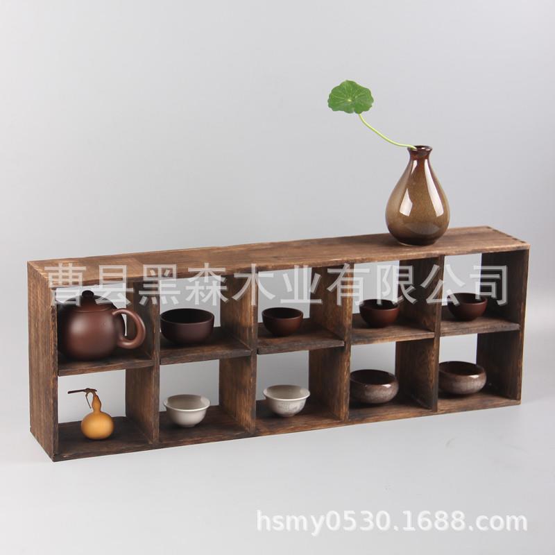 烧桐木茶杯架茶壶茶具柜实木架做旧多宝格收纳小博古架子存放