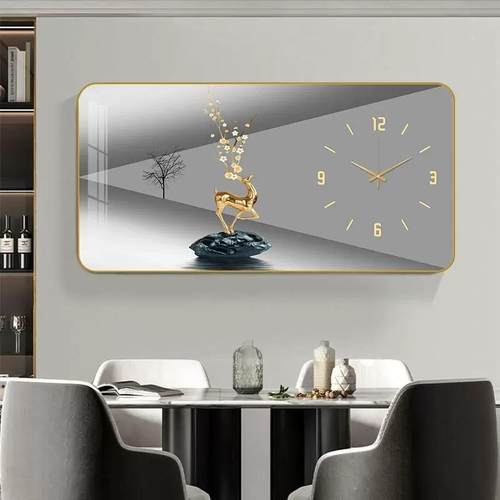 现代轻奢餐厅装饰画钟表挂钟饭厅客厅壁画餐桌创意时钟挂画免打孔