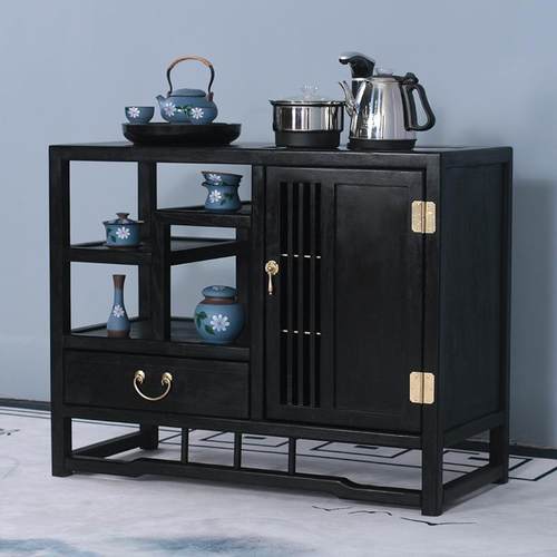 茶水柜茶柜边柜实木置物架胡桃木移动烧水茶台柜新中式一体餐边柜