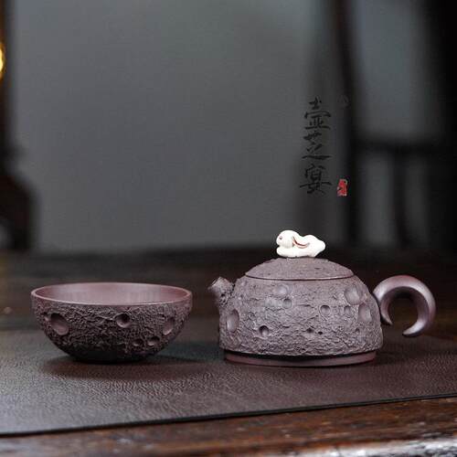 宜兴紫砂壶名家手工制作原矿老紫泥玉兔一壶一杯茶具直销