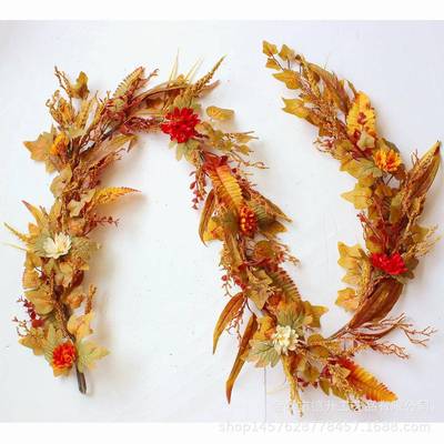 德升2022 厂家直销 手工浆果枫叶藤条丰收感恩节装饰品