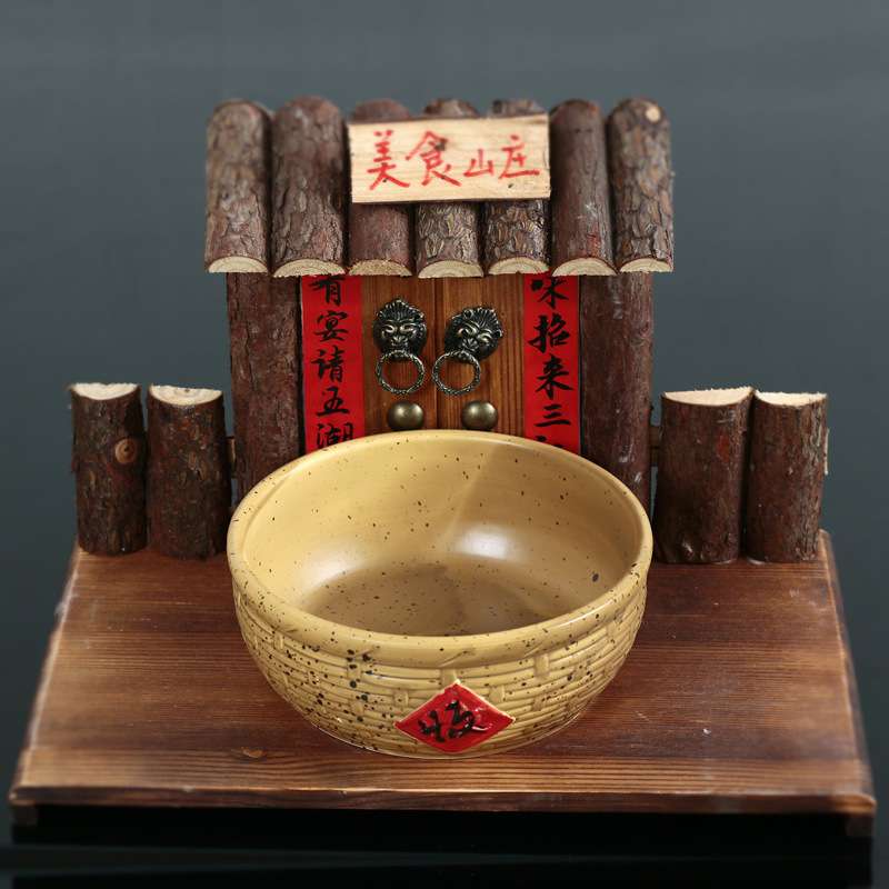 农家乐私房菜餐具怀旧创意组合色釉丰收碗美食天下实木摆台土菜馆