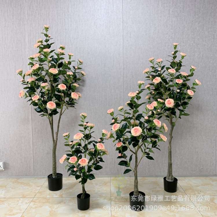 仿真绿植盆栽仿真茶花树田园风花树办公室落地假绿植装饰盆栽