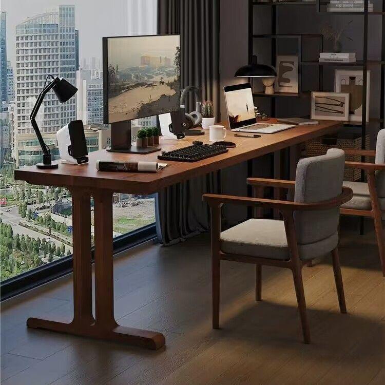 靠窗长条学习桌纯实木双人书桌写字台卧室电脑桌办公桌一桌多用