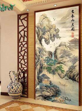青飞精准印布富春山居图竖版十字绣2023新款线绣客厅大副风景玄关