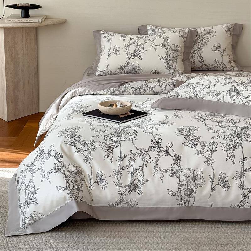 100S贡缎全棉长绒棉四件套复古轻奢纯棉被套床单床笠式床上用品