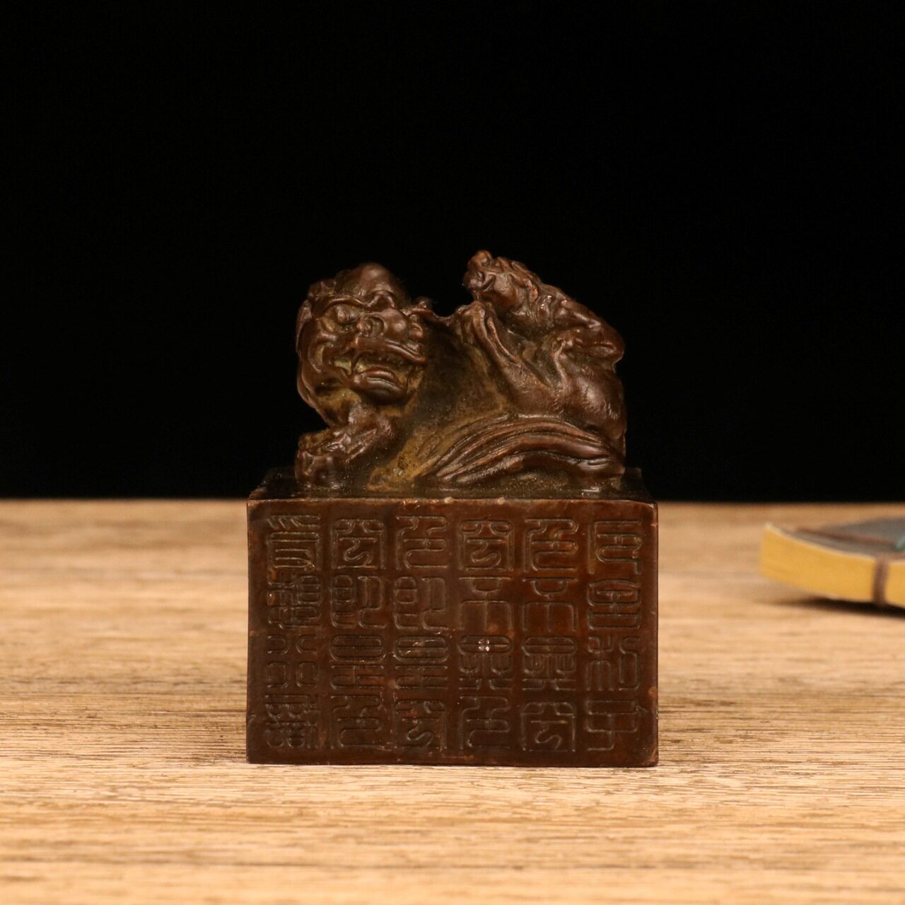 批发古玩收藏仿铜双貔貅大印章摆件做旧合金貔貅印章摆设工艺品