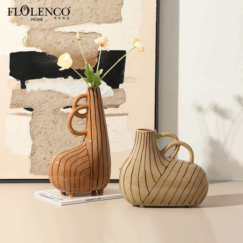 现代极简几何艺术手绘陶瓷花瓶样板房展厅电视柜餐桌创意装饰摆件,电子元器件市场,其它元器件,淘宝优惠券,粉丝福利购,淘宝优惠卷