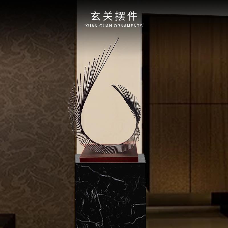 抽象烤漆铁艺玄关摆件新中式商场酒店样板婚庆室内抽象雕塑摆件