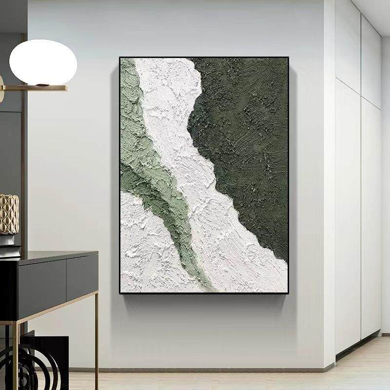 纯手绘抽象立体肌理装饰画玄关竖款大型油画绿色高端现代挂画