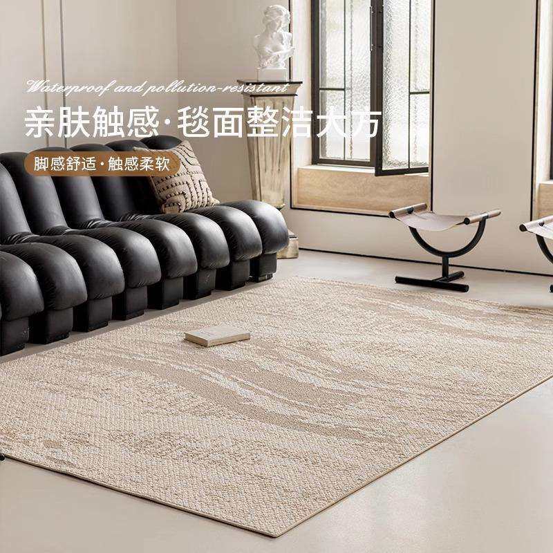 新中式中古风高端客厅地毯2026新款防水抗污可擦免洗沙发茶几地垫