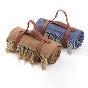 防水防潮加厚野餐垫沙滩垫皮革绑带流苏便携纯色野餐毯户外野炊