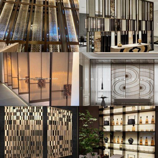 不锈钢屏风花格艺术高端玻璃隔断金属镂空雕花铝板雕刻装饰柜壁龛