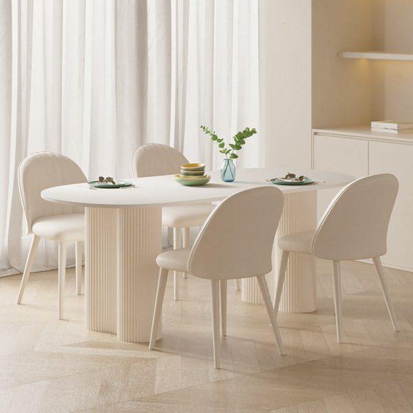 奶油风纯白岩板餐桌家用小户型轻奢现代简约吃饭桌法式餐桌椅组合,住宅家具,岩板餐桌,淘宝优惠券,粉丝福利购,淘宝优惠卷