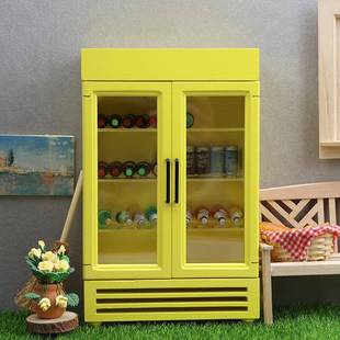 12娃娃屋dollhouse迷你家具木质冰箱商店微场景饮料彩色冰柜
