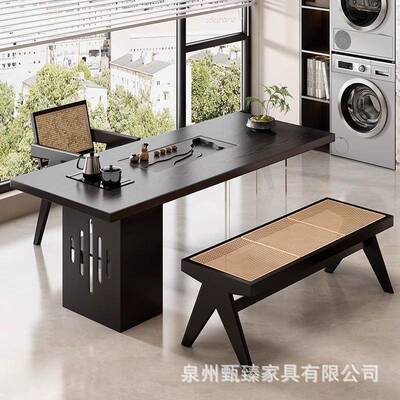 小木户型实茶桌台书桌办简公室泡茶桌茶台茶盘一体阳高级BNZ感现