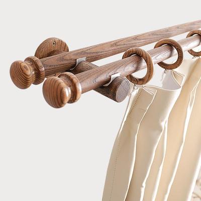 63568080木质窗帘杆单支杆桃色民宿木杆吊环简胡约打实孔木罗马杆