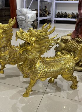 特大号纯黄铜铜麒麟摆件火麒麟礼品家居桌面装饰工艺品铜器麒麟