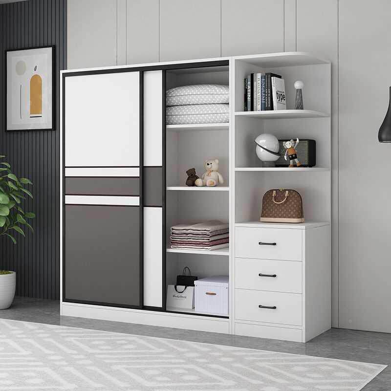 简易衣柜AYF家租用卧室推门装现代简约收纳储物柜出房大组拉衣橱