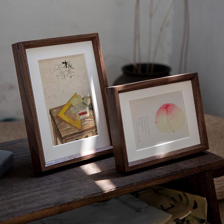 实2木黑5胡桃榫卯摆相台3013相框67810寸1全家福照片片加打印