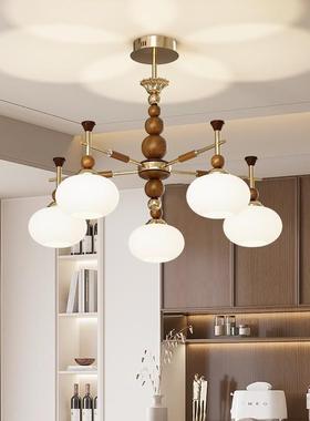 17256中古风胡桃木色室南洋风客子厅玻主灯美式复古卧创意柿餐厅