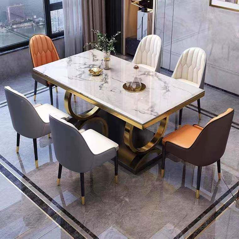 理石餐桌椅组合套装轻奢吃厅饭桌款长新方95544形客大家用高端酒