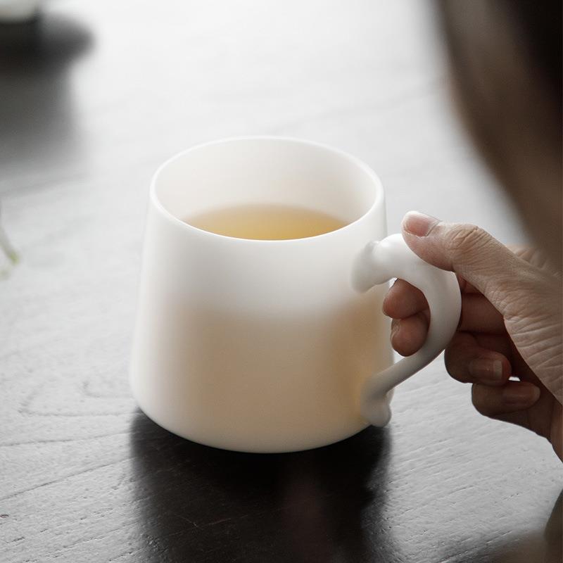 冰种玉瓷公杯德化白瓷过茶水分离泡办茶杯带盖品滤商务礼定l冰种