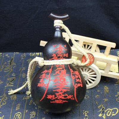 手工雕五雷酒葫芦做t1tb-822旧仿填红件居家摆件开口葫刻芦五古雷