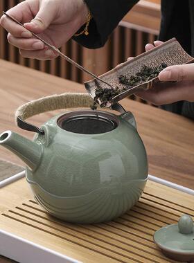 哥水窑大容量茶壶带陶瓷凉壶家用日提OZP梁壶耐热泡式茶器过滤网