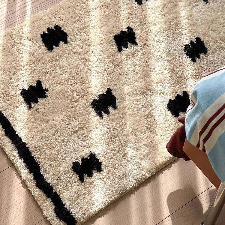 美式厚仿房羊绒床边毯法式中古卧室装A24毛绒地垫间饰加簇绒地毯