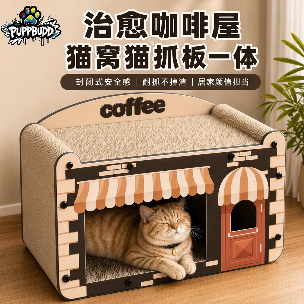 pupp猫窝猫抓板一体耐抓不掉屑猫屋宠物用品四季通用玩具宠物别墅