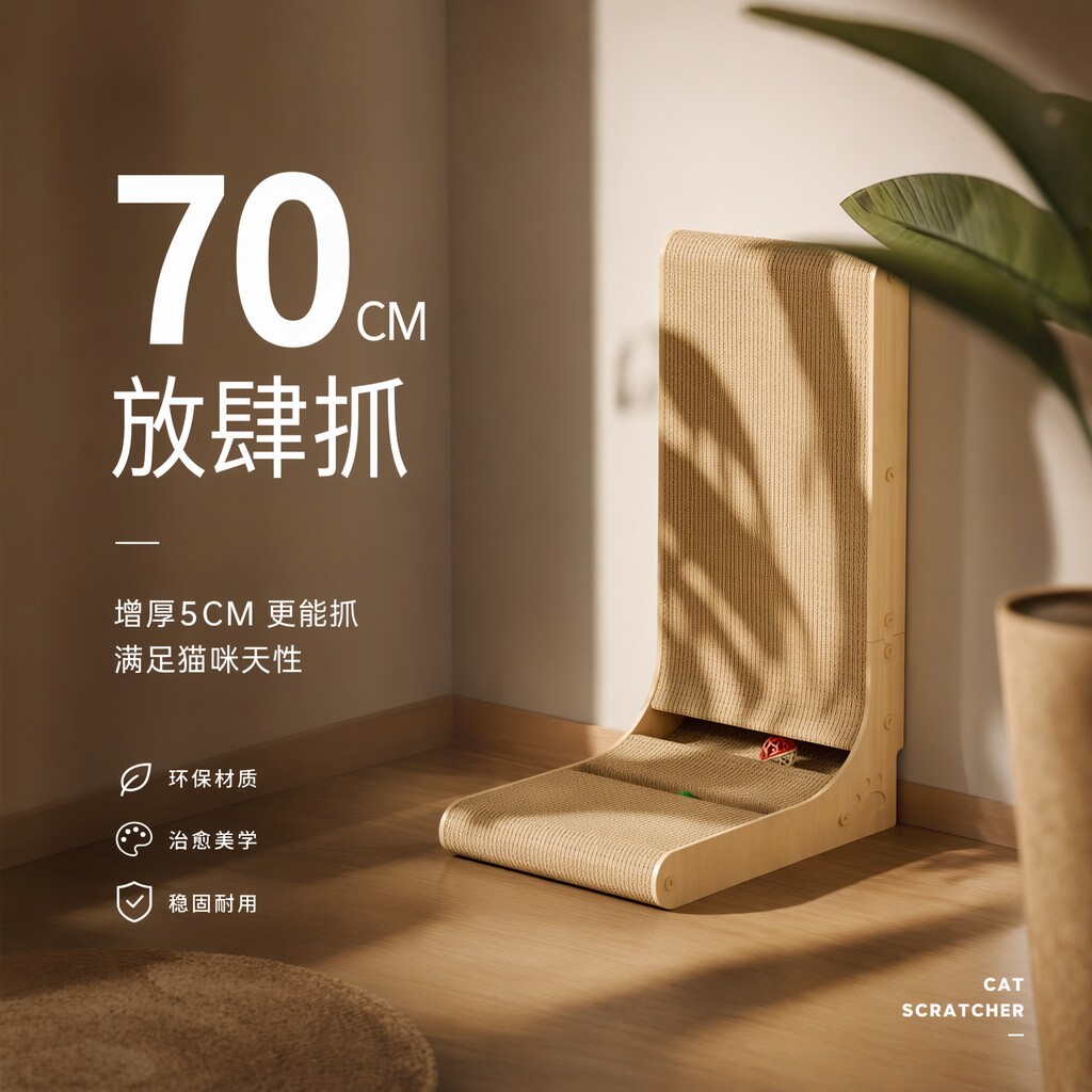 立式猫抓板耐磨不掉屑70CM加厚瓦楞纸磨爪器靠墙逗猫玩具猫窝耐抓