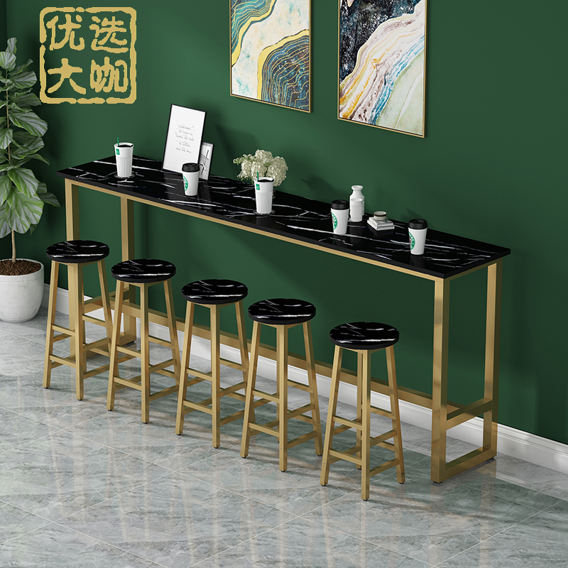 靠墙吧台桌商用高脚桌阳台靠窗y吧台轻奢长条桌奶茶店吧台桌椅窄