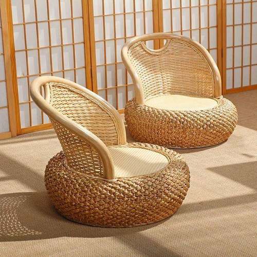 藤编靠背椅椅单小子阳人台家厅用客茶几榻榻米矮SAL坐椅懒人沙发