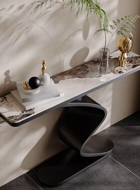 意式轻奢岩板玄关桌超窄靠现台代别墅简约酒店案端景走廊墙LVJ网