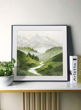 背靠山客厅有装饰画山水风景沙发背景玄餐厅挂画关正方墙CMB形艺