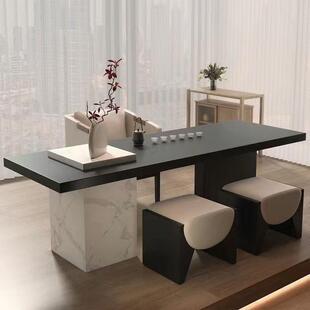 新XYN中式岩板茶茶桌轻奢约几简实木办公端室茶桌椅岩板禅意高式