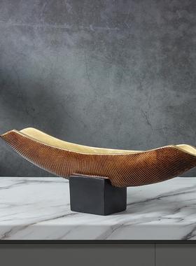 树家脂长条中船形摆件新式诧寂风复古做旧花盆器无居样板间装花饰