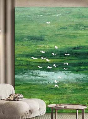 绿色原手绘画肌理画客厅卧沙发床头背景野墙餐厅油室壁画IIV装饰