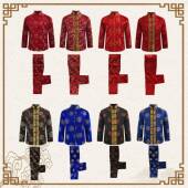 寿衣厂家用品老人白殡事葬衣247唐装 金披织锦寿衣罩衣老罩裤