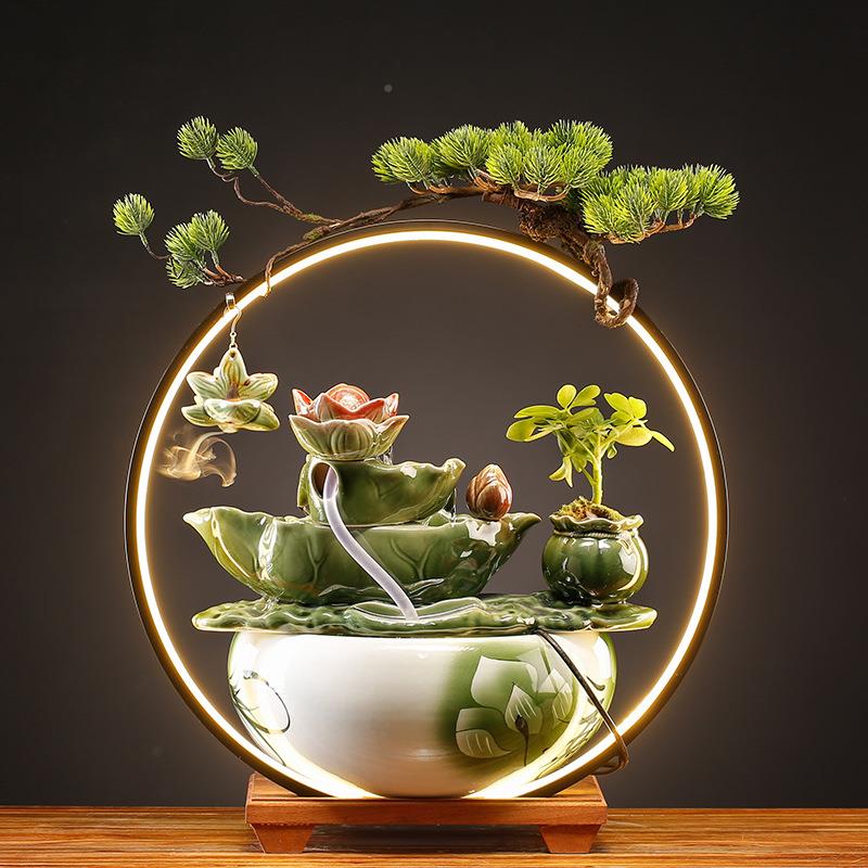 招财流业水摆件循礼环水客厅玄装关生财创意家居MPK饰办公室桌面