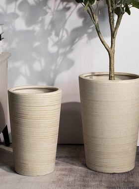 粗粒手式工透无陶盆花盆落地简约气花釉盆千年木虎皮兰室MVT外阳