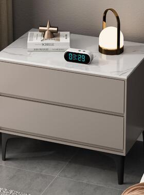 全木床头柜简高MGO约级感实极简锁床岩板主卧室家用黑色边柜烤漆