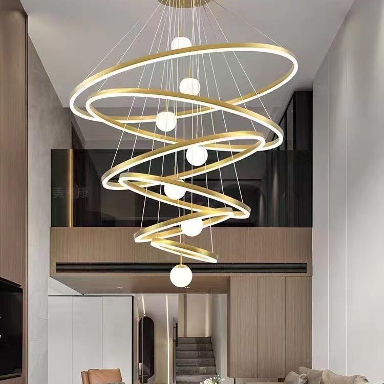 202528年新款挑空客厅圈圈大吊灯复挑寓高楼别墅式楼小loft公中空