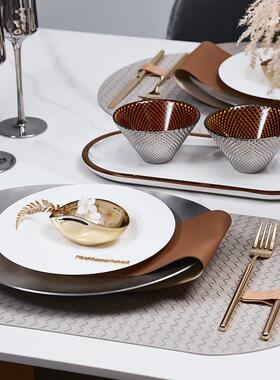 北欧板间餐具套装软装餐桌样垫摆台样房餐盘板0编织纹餐西餐盘